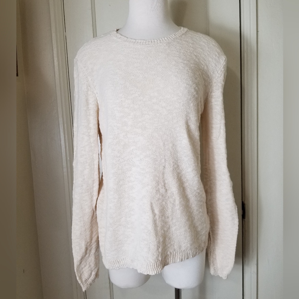 STITCHES AND STRIPES cream 100% cotton long sleeve knit sweater round neck